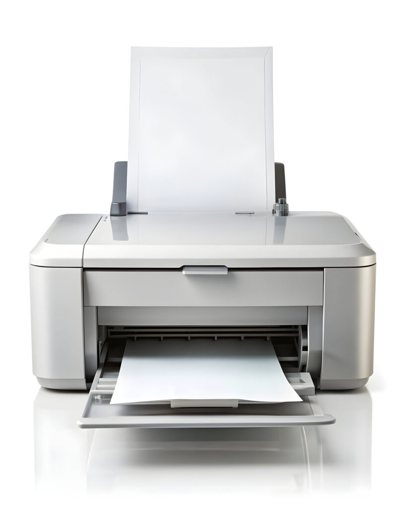 printer print text isolated white background concept as camera movement pan across printe