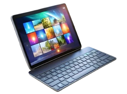 tablet keyboard with holographic content creation app clean workspace stock photo concept removebg preview e1773823958578